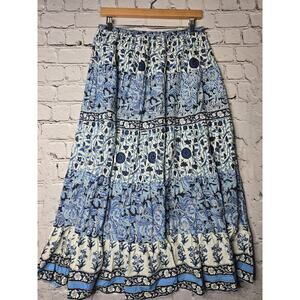 Notations 100% Cotton Blue White Greek Garden Girl Multi Floral Print Tiered Sm